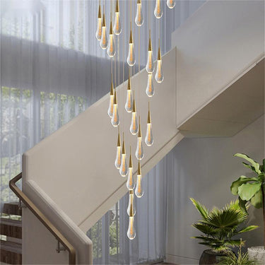 Gold Powder Raindrop Crystal Staircase Chandelier